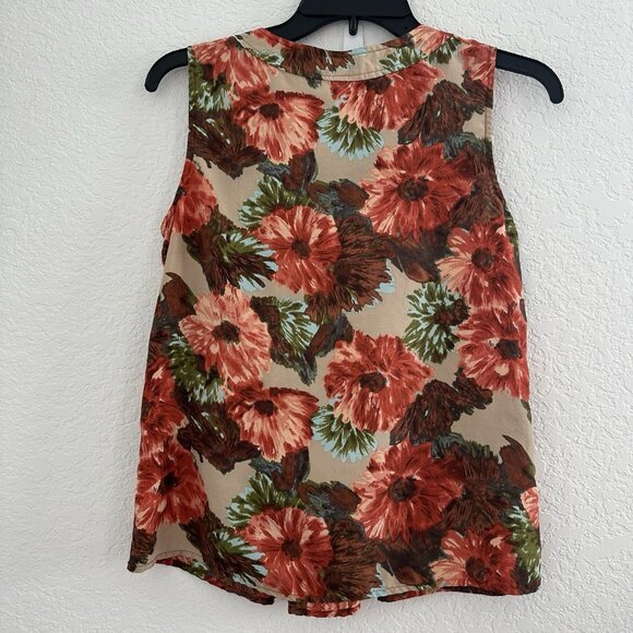Talbots Womens Tank Top Petite Size 6 Silk Rusty Red Multi Floral Career Office - Picture 2 of 9